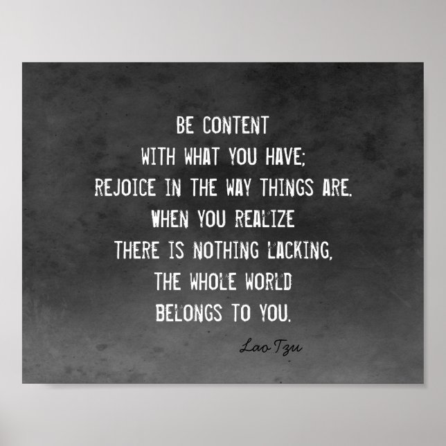 Poster note zen du bonheur Lao Tzu blanc sur gris charbon (Devant)