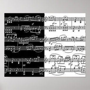 Poster notes à moitié blanc à moitié noires de musique