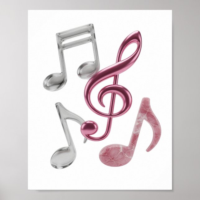 Poster Notes de MUSIQUE argentées Chic Design Gras (Devant)
