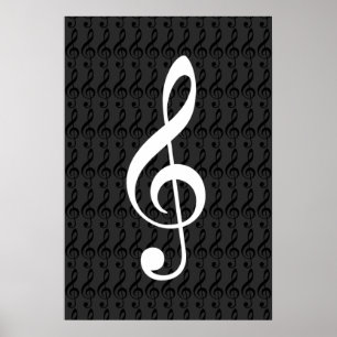 Poster notes de musique, clé treble, graphique cool b&w