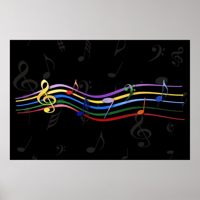 Poster Notes de musique couleur arc-en-ciel (Devant)