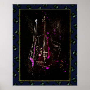 Poster Notes de musique et contrebasse