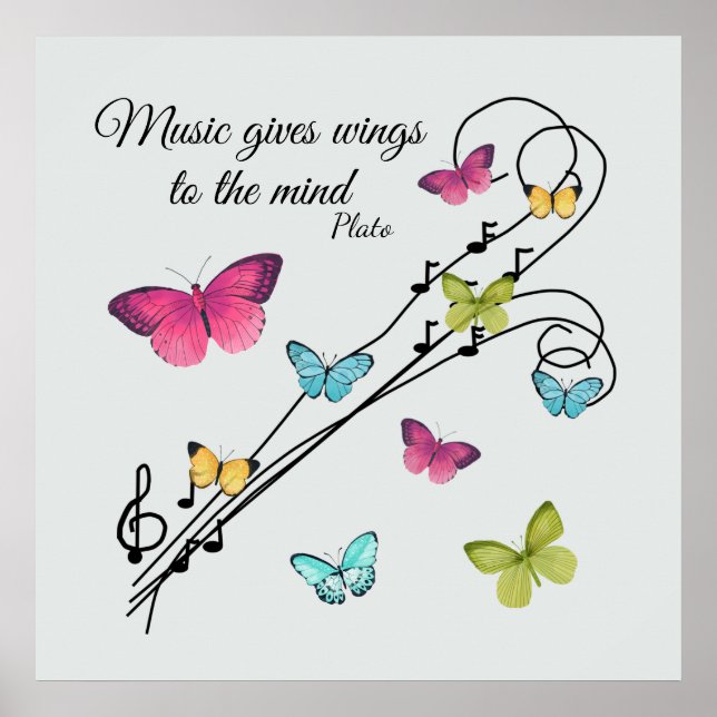 Poster Notes de musique et papillons (Devant)