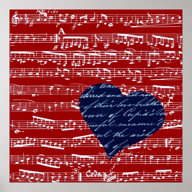 Poster Notes de musique rouge (Devant)