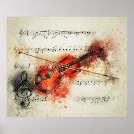 Poster Notes de musique violon aquarelle