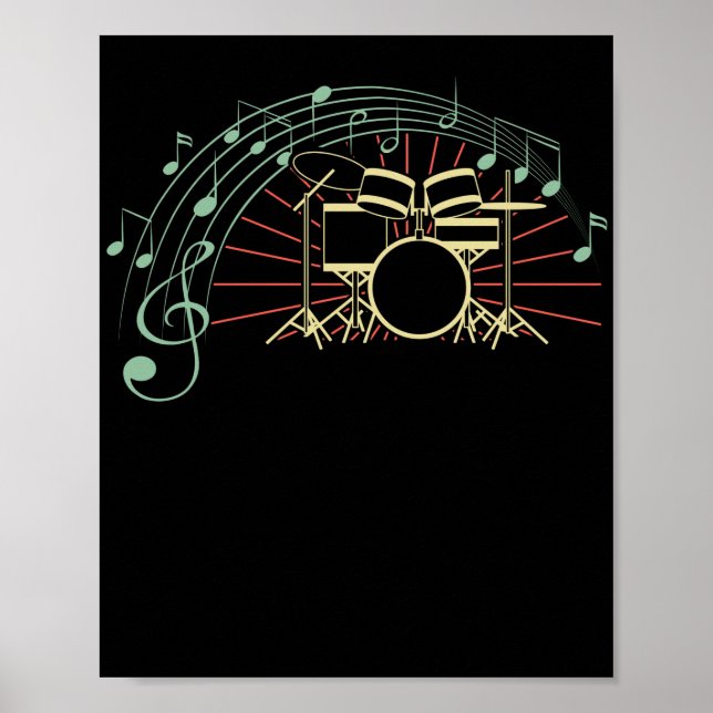Poster Notes de tambour Retro Drummer Musician Drumsticks (Devant)
