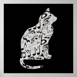 Poster Notes musicales Amoureux des chats - Musicien mini