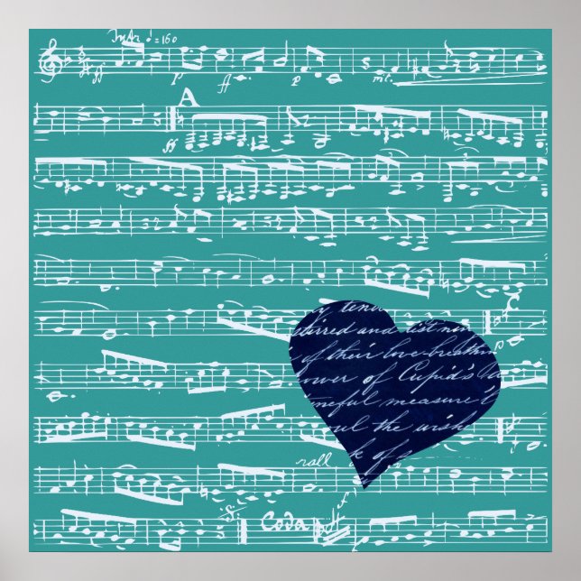Poster Notes musicales Aqua Blue (Devant)