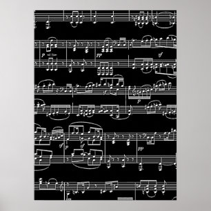 Poster notes musicales blanches en noir, musique
