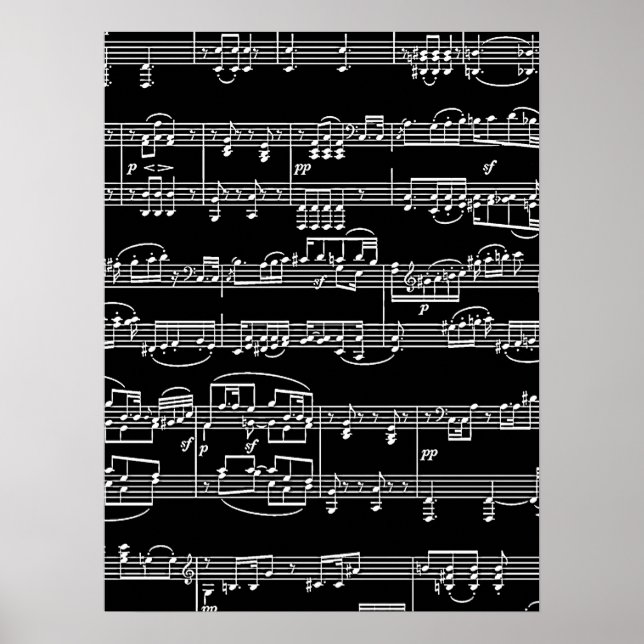 Poster notes musicales blanches en noir, musique (Devant)