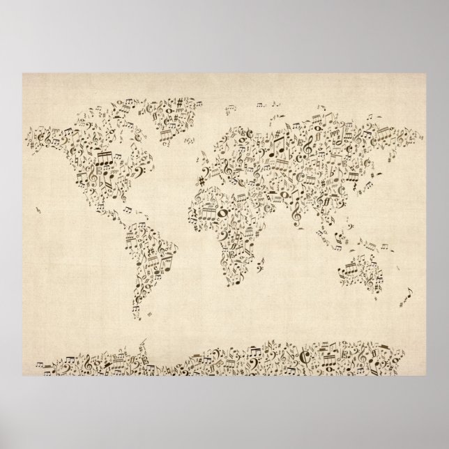 Poster Notes musicales Carte du monde (Devant)