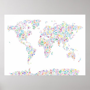 Poster Notes musicales Carte du monde
