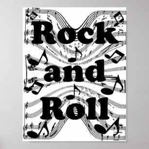 Poster Notes musicales de feuilles de rock et de rouleaux