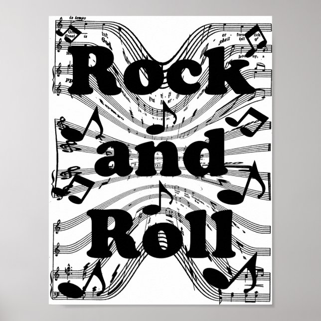 Poster Notes musicales de feuilles de rock et de rouleaux (Devant)