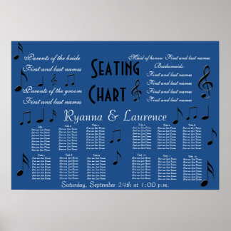 Poster Notes musicales du mariage de la carte de sièges Q