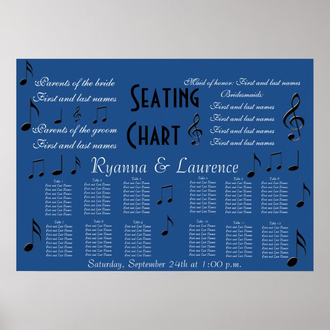 Poster Notes musicales du mariage de la carte de sièges Q (Devant)