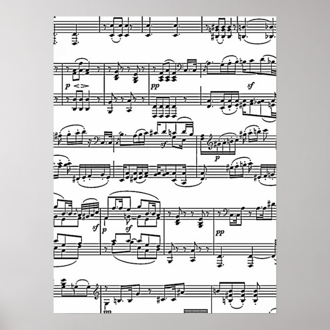 Poster notes musicales musique noire et blanche (Devant)