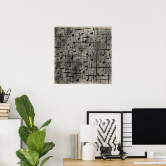 Poster Notes musicales sur la texture du charbon de bois 