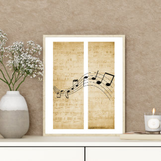 Poster Notes musicales sur papier de musique Vintage Old