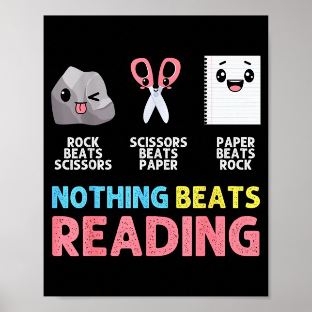 Poster Nothing Beats Reading Funny Rock Paper Scissors  (Devant)