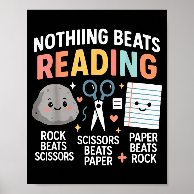 Poster Nothing Beats Reading Rock Paper Scissors Funny Bo (Devant)