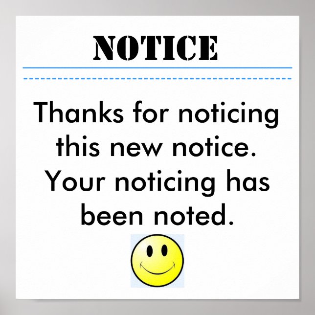 Poster NOTICE, Merci d'avoir remarqué ce nouveau no... (Devant)