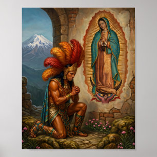 Poster Notre-Dame de Guadalupe et Guerrier Aztèque - Foi 
