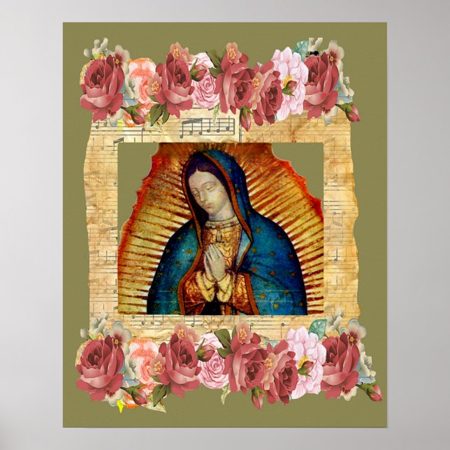 Poster Notre-Dame de Guadalupe Vierge Marie & Roses (Devant)