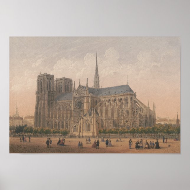 Poster Notre Dame, Paris Lithographie de Charles Rivière (Devant)