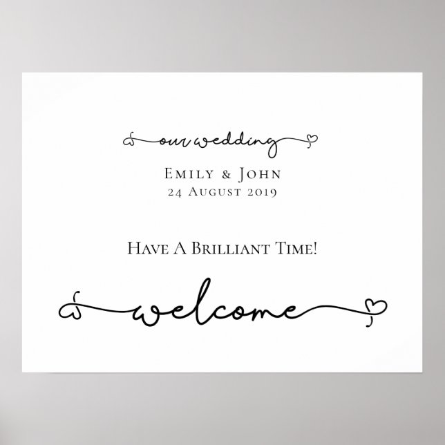 Poster Notre Mariage Bienvenue Coeur Swashes Script Signe (Devant)