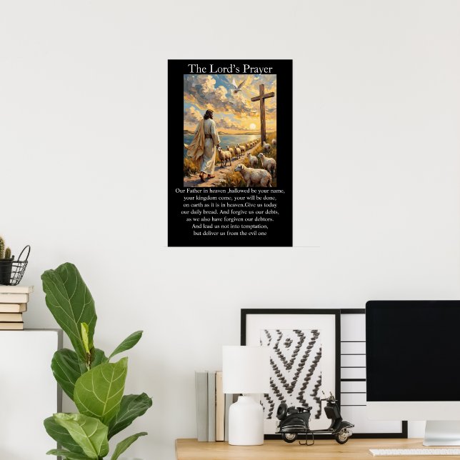 Poster Notre Père Bon Pasteur Moutons Lever de soleil (Bureau à domicile)
