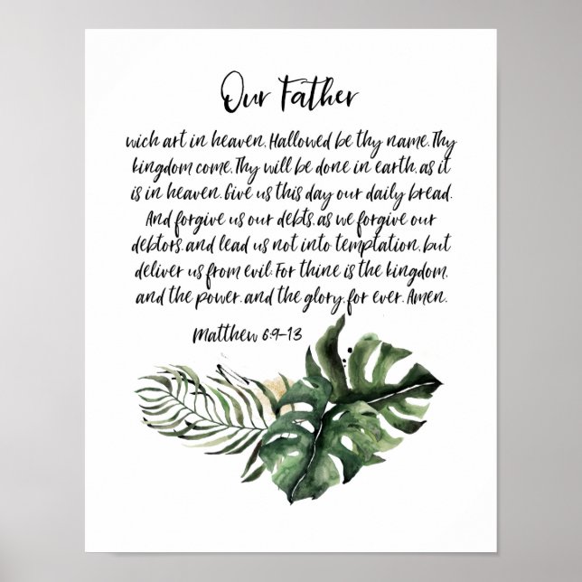 Poster Notre Père Lords Prière, Écriture Art (Devant)