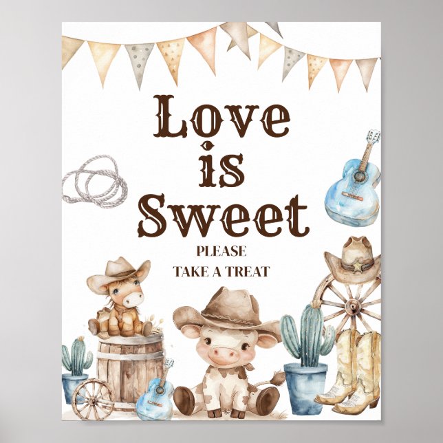 Poster Notre petit Cowboy Cactus Baby shower L'amour est  (Devant)