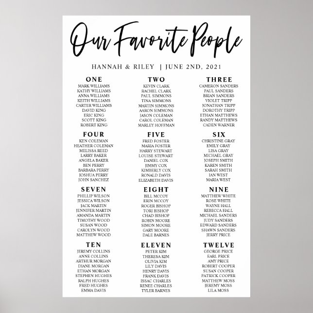 Poster Notre plan de table de mariage pour les personnes  (Devant)