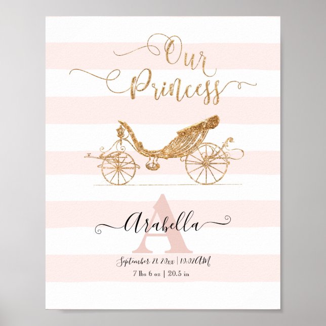 Poster Notre Princesse Elegant Gold Blush Carriage Script (Devant)
