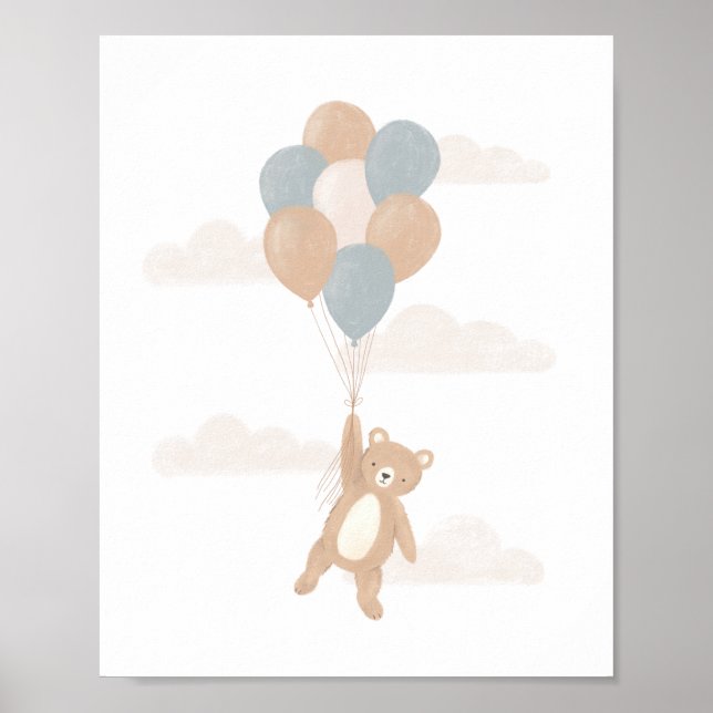 Poster Nounours avec ballons bleus (Devant)