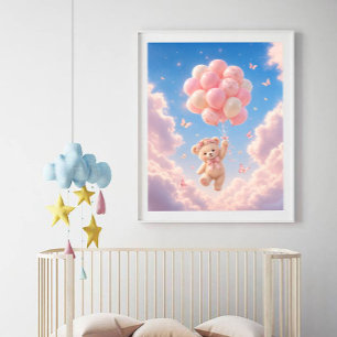 Poster Nounours en peluche Ballons roses