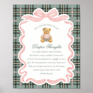 Poster Nounours Ours à Ruban Rose Plaid Couches Réflexion