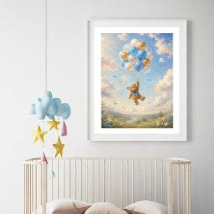 Poster Nounours ours en peluche flottant avec des ballons
