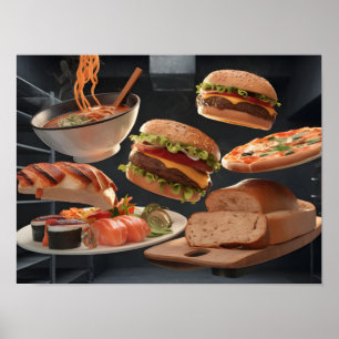Poster Nourriture assortée flottant dans l'air - Stock de