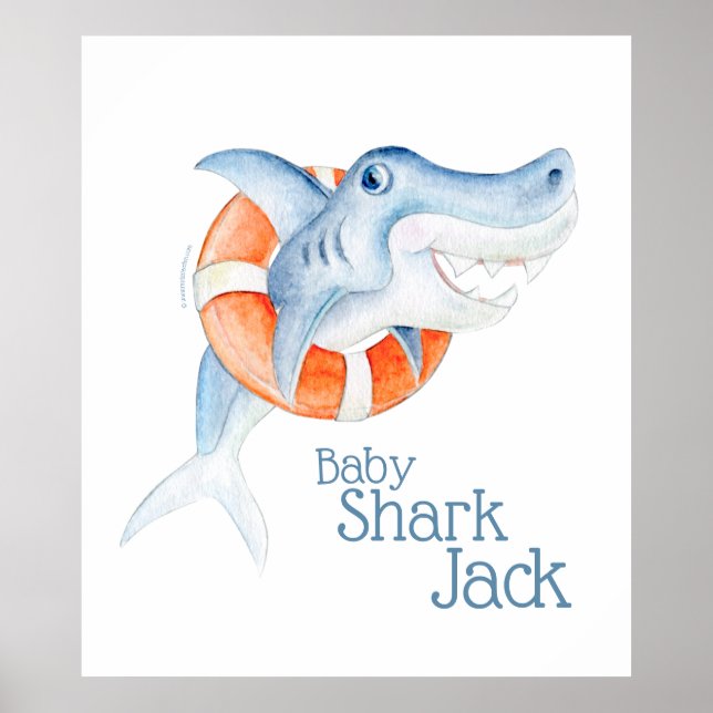 Poster Nourriture d'aquarelle pour bébé requin de taille  (Devant)