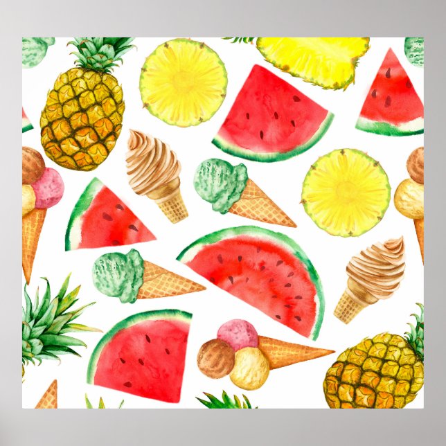 Poster Nourriture d'été : pastèque Crème glacée (Devant)