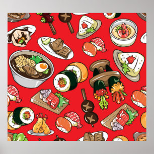 Poster Nourriture japonaise : Motif culturel sans couture