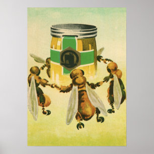 Poster Nourriture Vintage, Abeilles Biologiques Dansant d