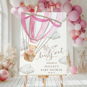Poster Nous pouvons à peine attendre le ballon bébé rose 
