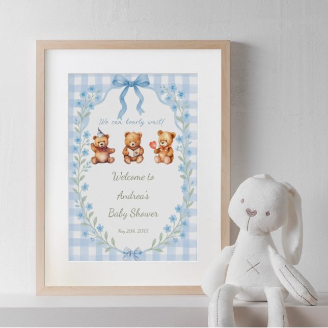 Poster Nous pouvons attendre avant Floral Bleu En vichy B (Créateur téléchargé)