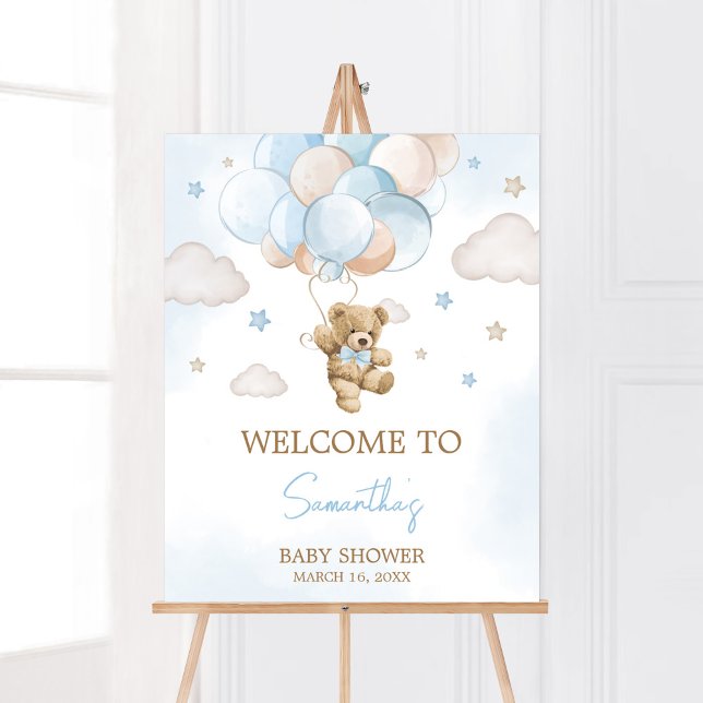 Poster Nous pouvons attendre l'ours Bolosse Bienvenue (Teddy Bear Balloon Baby Shower Welcome Sign)