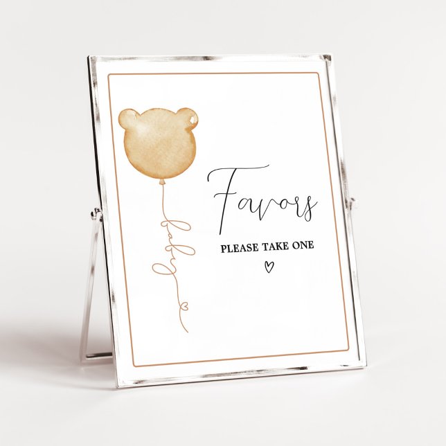 Poster Nous Pouvons Attendre Rapidement Les Faveurs Bébés (Gender Neutral Minimalist Bear Baby Shower Favors Sign)