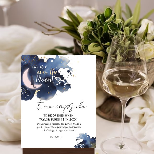 Poster Nous sommes au-dessus de la lune baby shower bleu  (Créateur téléchargé)