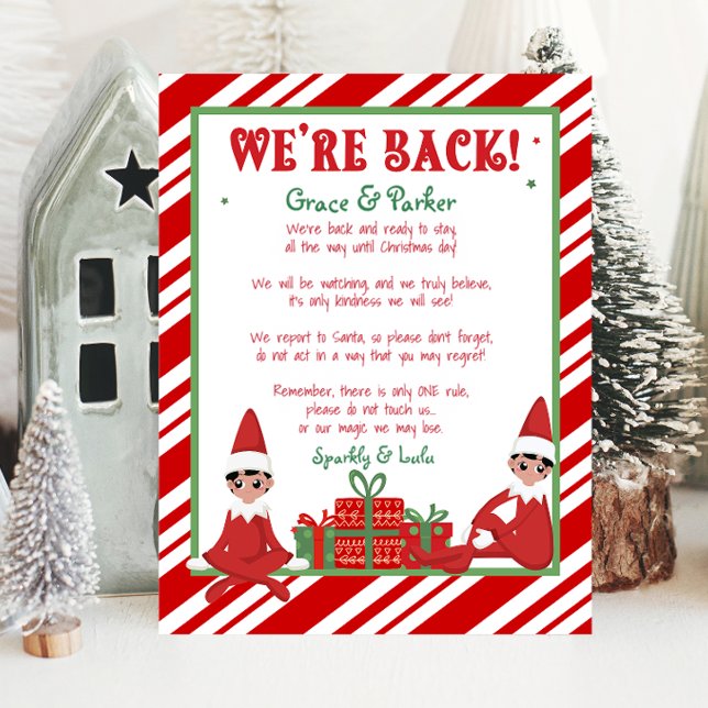 Poster Nous sommes de retour Bienvenue Retour Lettre elfe (christmas elf, welcome back christmas elf. im back christmas elf, letter from your christmas elf)